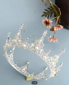 シルバー クラウン型 ティアラ フェイクパール