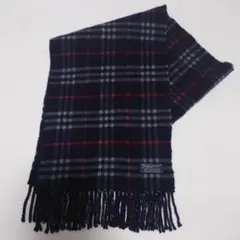 BURBERRY チェック柄 イギリス製　100%カシミヤ　ネイビー