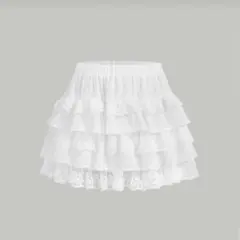 SHEIN MOD コントラストレース フリル裾 スカート 白 ホワイト ミニ