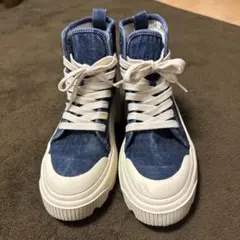 ZARA ハイカットスニーカー　デニム地　厚底　24㎝ 中古