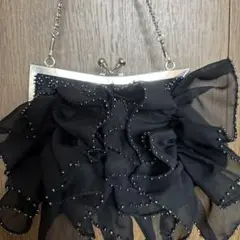 ビーズ付きブラックシフォンクラッチバッグ