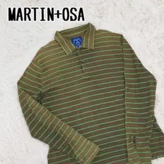 MARTIN OSA 長袖襟付き ヘンリーネックシャツ ストライプ ブラウン L