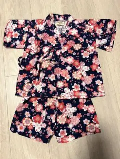 【美品】花柄 紺色 甚平 女の子 80cm 姉妹 ヒロ商店