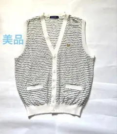ストライプデザイン ベスト　薄手　ゴールデンベアー￼ 刺繍　Lサイズ　美品