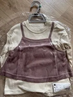 GU レイヤード長袖カットソー 90cm アイボリー/ピンク