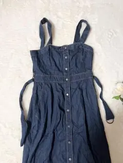 デニムワンピース ジャンパースカート 前ボタン 紺　春　夏　M