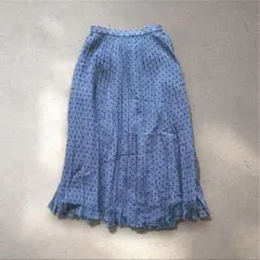 グレー ドット柄 ロングフレアスカート プリーツ シフォン ガーリー 森ガール