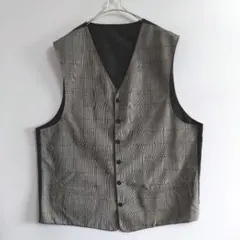 376　リバーシブルスーツベスト　3XL　銀灰/紫　チェック/無地　US古着