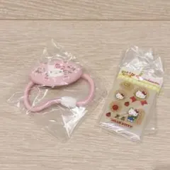 ハローキティ 刺繍ヘアゴム＆ごほうびシール風チャーム セット