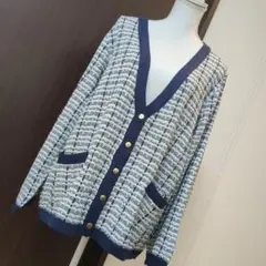 値下げ Hina ツイード風ニット Vネック カーディガン