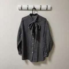 リボン付きグレー長袖シャツ ワンアフターアナザーナイスクラップ