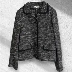 美品　エルミダ　ツイード　テーラードジャケット　薄手　肩パッド付　エレガント　Mのサムネイル
