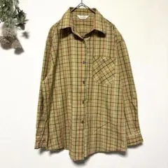 チェック柄 長袖シャツ カジュアルシャツ オーバーサイズ イエロー《M〜L相当》