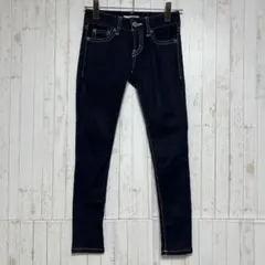 ◆マウジー　スリム　ストレッチ　デニムパンツ　ホワイトステッチ　革パッチ　24