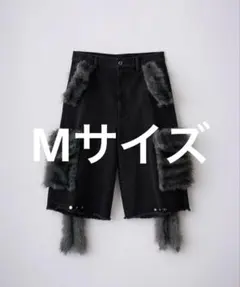 【Grancy】ファー ポケットデザイン ハーフ デニム カーゴ パンツ M