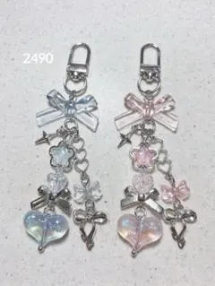 ビーズキーホルダー 青 水色 ピンク 韓国 y2k コレクトブック 2点