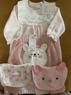 ベビー服 ロンパース ロングパンツ スタイ セット ピンク 70のサムネイル