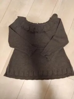 フリル付きブラウンニット長袖カットソー 95