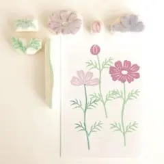 消しゴムハンコ　コスモス　秋