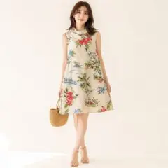 希少 フランス製 アニエスベー フォトプリント ワンピース 桜 シルク