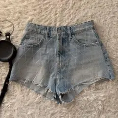 ZARA　ラインストーン装飾デニムショートパンツ　EUR34　ブルー◆A2995