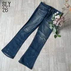 【SLYスライ】ダメージ　ペイント加工　スリムフレアデニムジーンズ　インディゴのサムネイル