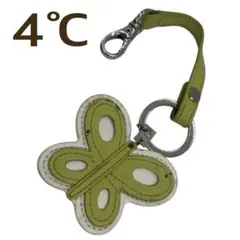 【美品】4℃ バタフライ レザー キーリング バッグチャーム 黄緑×白