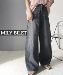 k0590 MILYBILET ストーン付きヴィンテージライクカーブデニムパンツ