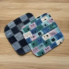 ガーゼハンカチ・ネコ柄他、青系✴︎ハンドメイド
