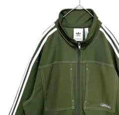 【希少デザイン‼️】adidas ワークデザイン ジャージ 緑 カーキ M 古着