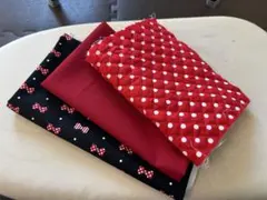 赤黒水玉リボン柄コットン生地セット