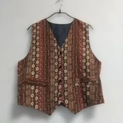幾何学模様 ベスト ジレ ブラウン系