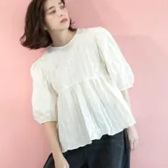 【 美品 】OPAQUE.CLIP　ふくれ　ジャカード　ペプラム　ブラウス