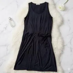 Raffia ラフィア ウエストリボン ワンピース ノースリーブ 黒 38 M