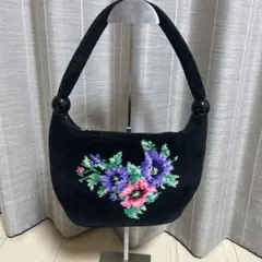 未使用品に近いFEILER 花柄刺繍 黒トートバッグ
