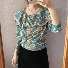 ヴィンテージ 昭和レトロ 70s風ジオメトリックサイケ柄シャツ 幾何学 