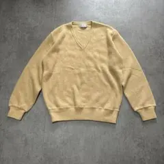 レトロ Vネック ニットセーター キャメルベージュ系 アクリル混 古着 きれいめ