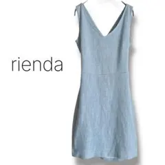 【リエンダ】ノースリーブ　ミニワンピース　Vネック　バッククロス　ギャザー　綿混