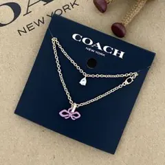 新品 COACHネックレス コーチ ネックレス リボン ピンク