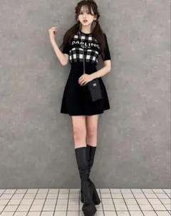 ダーリッチ ギンガムチェックニットミニワンピース