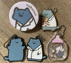 【お文具といっしょ】猫さん5点セット ラバーマスコット クリップなど