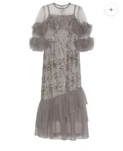 フラワースパンコールチュールフリルスリーブ|ラインワンピースドレス
