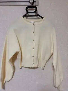 クリーム色 クロップドカーディガン L
