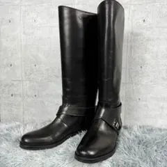 ファビオルスコーニ ロングブーツ 黒 37 レザー 美品 クロスベルト 伊製
