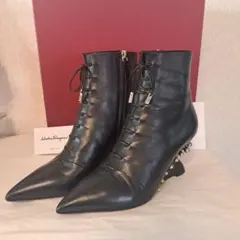 最終価格❕Ferragamo　ブーツ　7D　ブラックショートブーツ