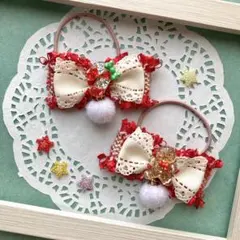 ハンドメイド　ぽんぽんクリスマスヘアゴム♡ジンジャーマン