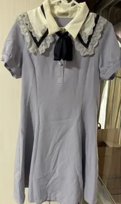 axes femme POETIQUE 薄紫のフリルリボンワンピース　半袖