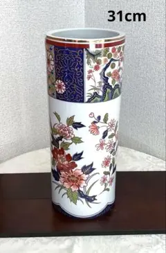 【新品】花柄陶器製円筒形花瓶 花入 骨董 フラワーベース 置物 花器　花びん