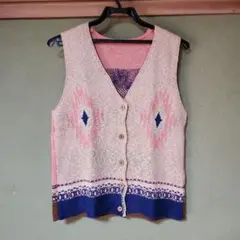 幾何学模様ニットベスト Mサイズ