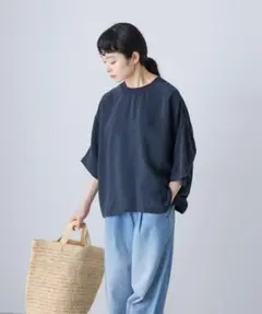 かぐれ シアーリネンワイドプルオーバー チャコールグレー kagure